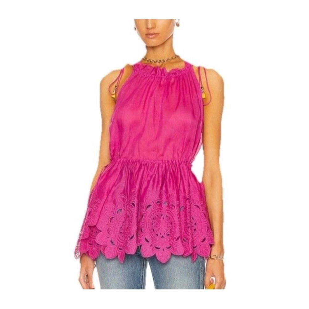 ZIMMERMANN Teddy Scallop Tie Top Pink Fuchsia Blouse Size 2